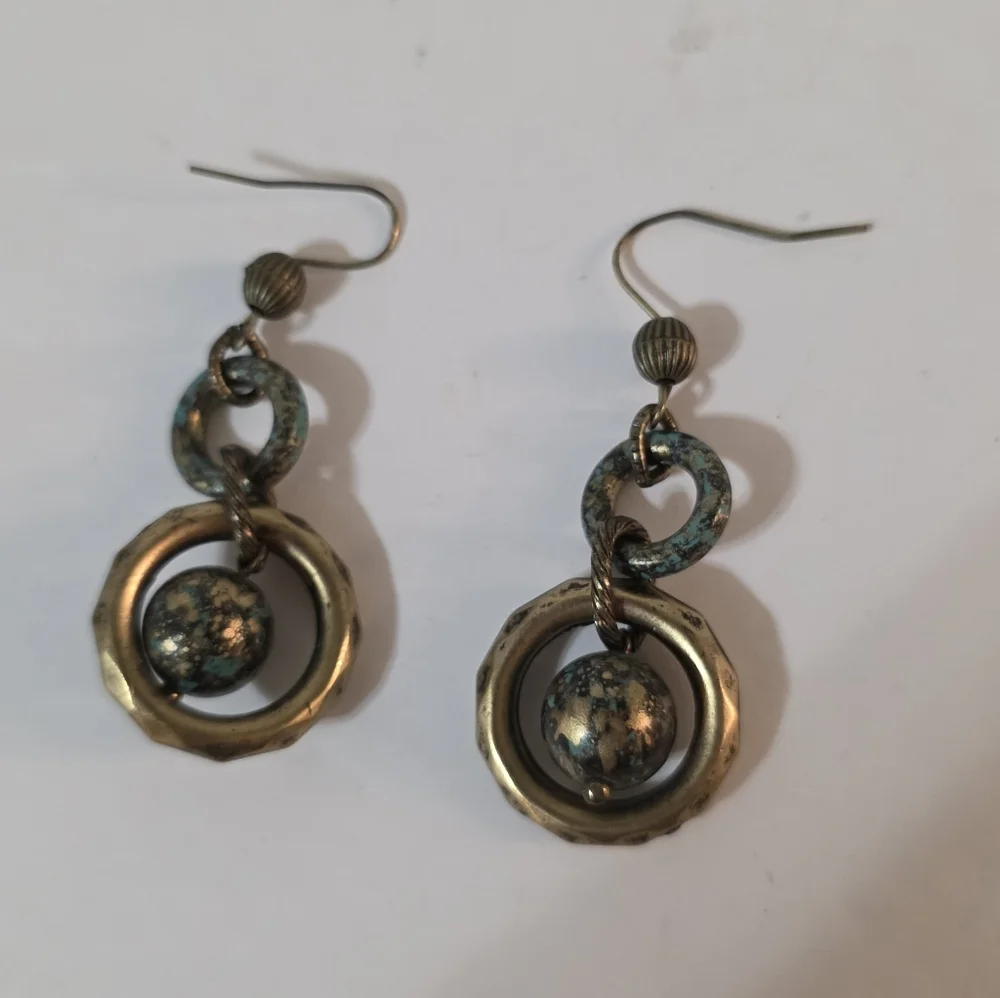 Dangle Circle Earrings Goldtone Patina
